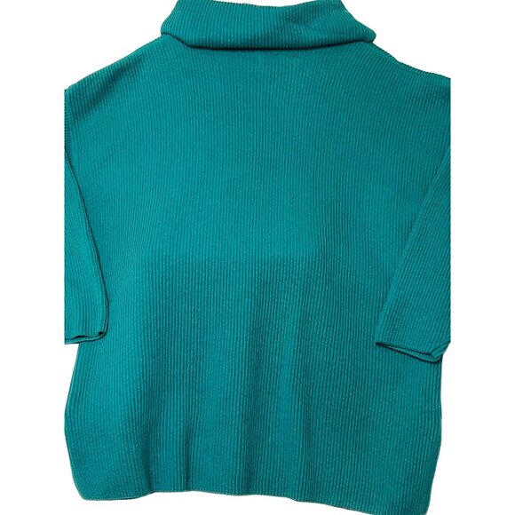 Teal Ribbed Turtleneck Sweater By R.T.W. Ready To Wind Down - L Cotton Knit Pull - Picture 7 of 16